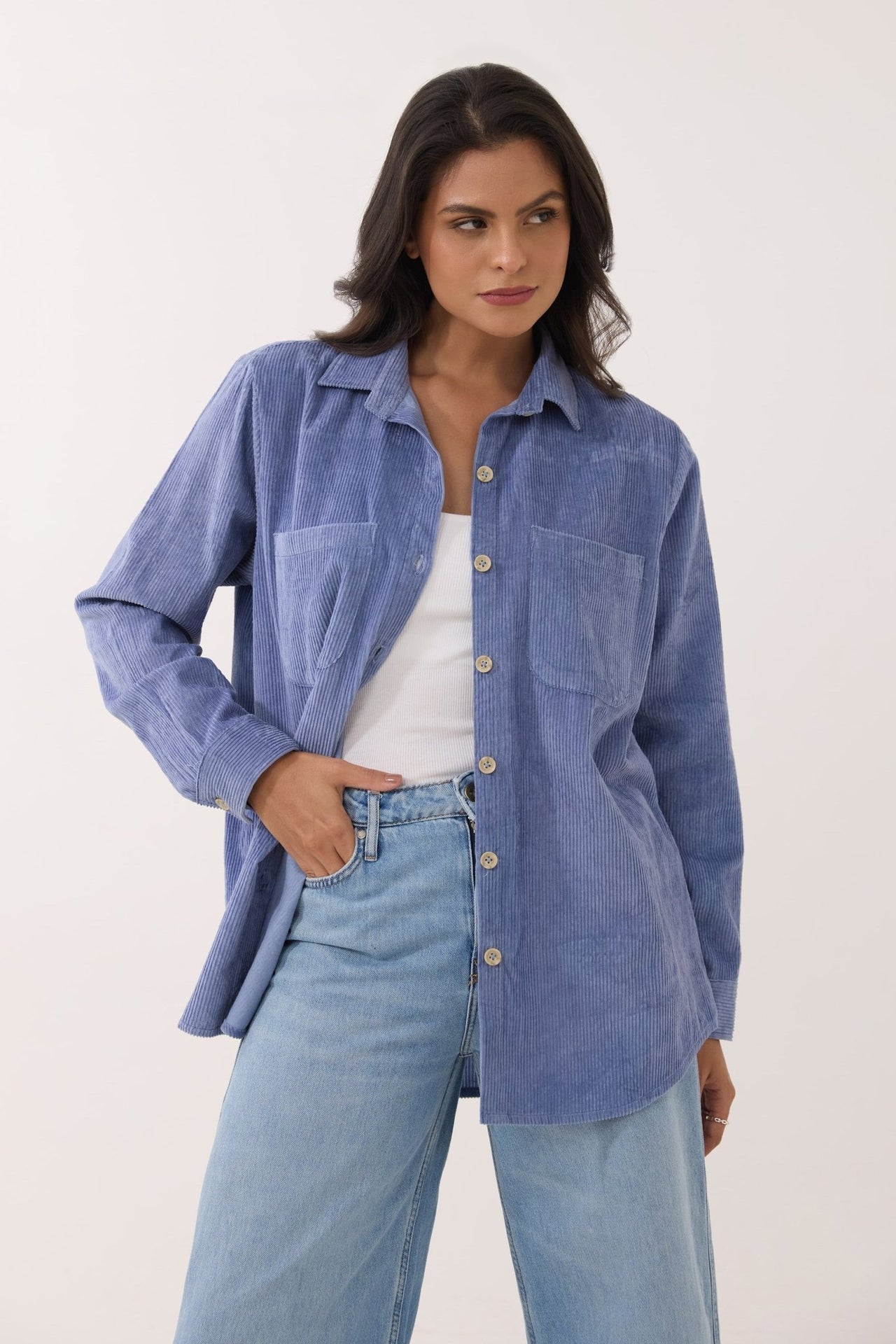 Dusty Blue Oversized Corduroy Shirt - Tara - C - Tara