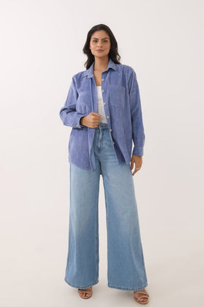 Dusty Blue Oversized Corduroy Shirt - Tara - C - Tara