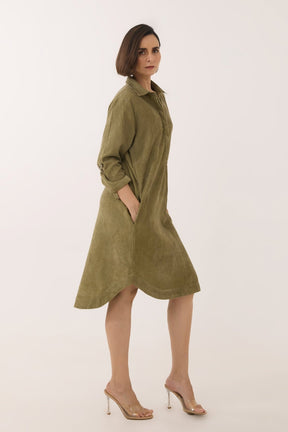 Dusty Green Corduroy Shirt Dress - Tara - C - Tara