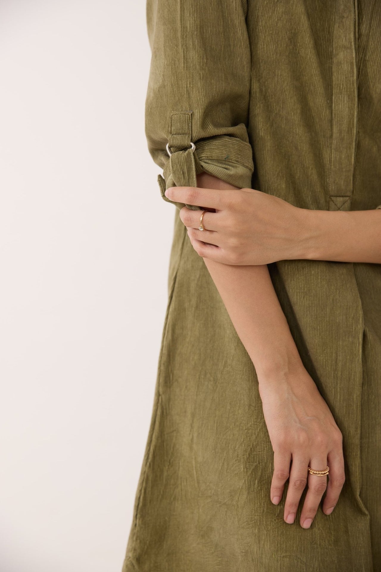 Dusty Green Corduroy Shirt Dress - Tara - C - Tara