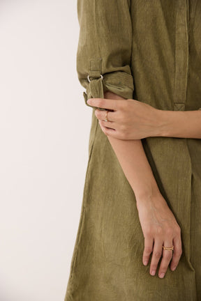 Dusty Green Corduroy Shirt Dress - Tara - C - Tara
