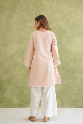 Dusty Pink Short Hand Block Printed Kurta With Farshi Salwar - Tara - C - Tara