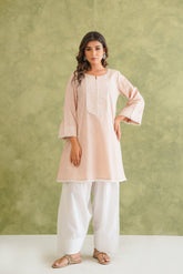 Dusty Pink Short Hand Block Printed Kurta With Farshi Salwar - Tara - C - Tara