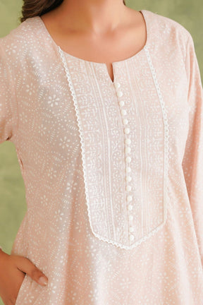 Dusty Pink Short Hand Block Printed Kurta With Farshi Salwar - Tara - C - Tara