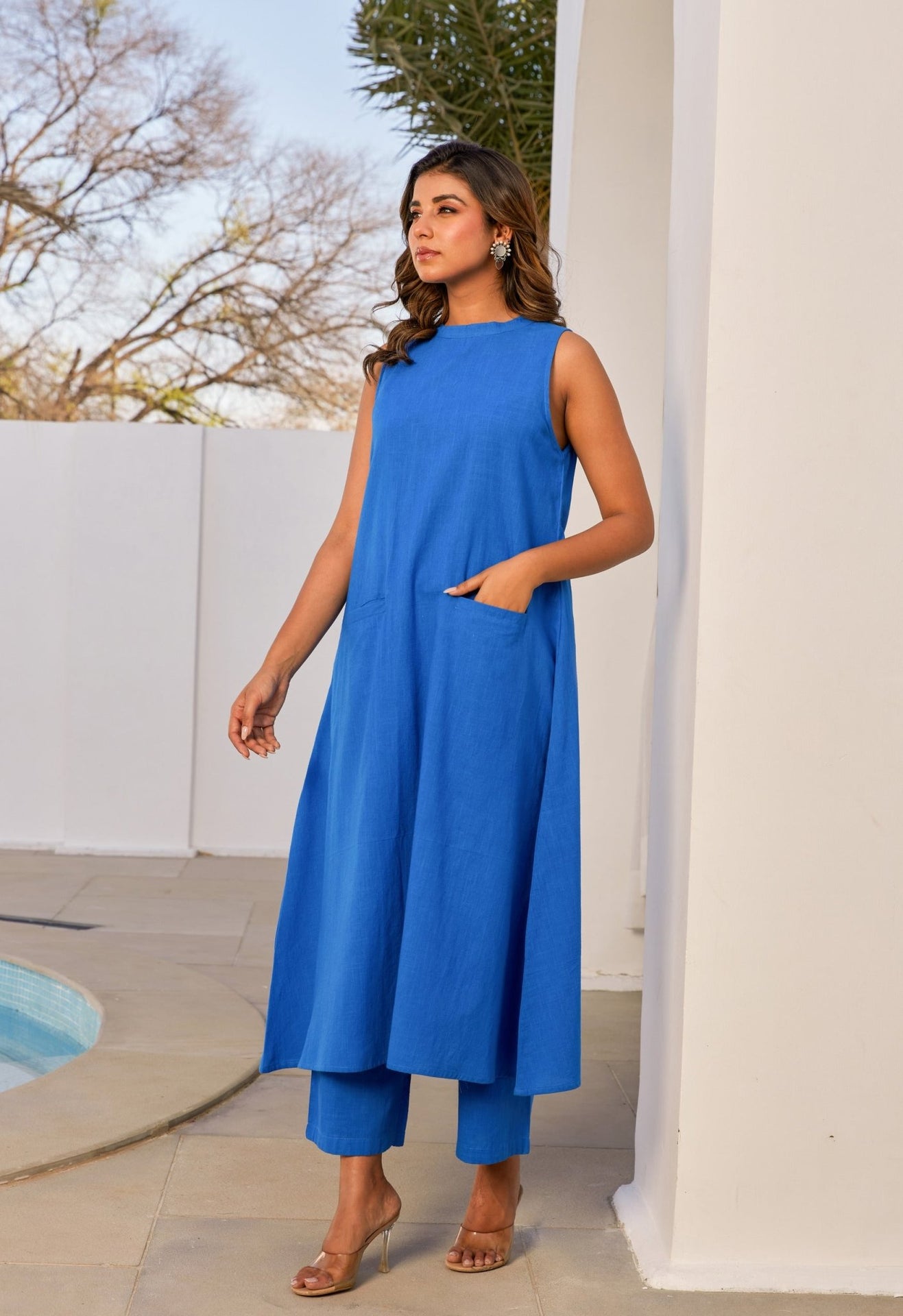 Electric Blue Cotton Coord Set - Tara - C - Tara