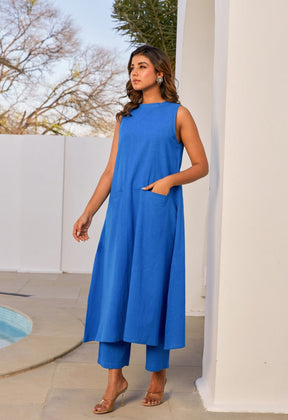 Electric Blue Cotton Coord Set - Tara - C - Tara