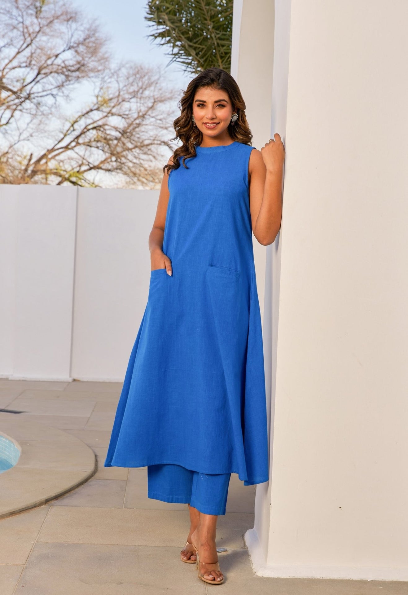 Electric Blue Cotton Coord Set - Tara - C - Tara