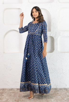 floral booti Printed Long Dress With Doriya Dupatta (2pc Set) - Tara-C-Tara