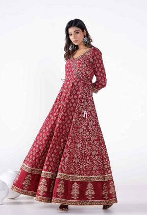 Floral Buti Printed long Anarkali dress With Pants and Printed Doriya Dupatta (3pc Set) - Tara-C-Tara