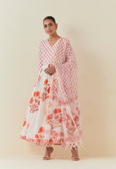 FLORAL HAND BLOCK PRINTED ANARKALI WITH DORIYA DUPATTA AND BOTTOMS - Tara - C - Tara