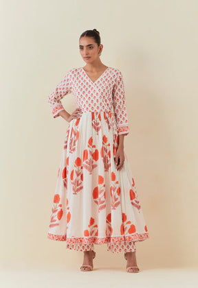 FLORAL HAND BLOCK PRINTED ANARKALI WITH DORIYA DUPATTA AND BOTTOMS - Tara - C - Tara