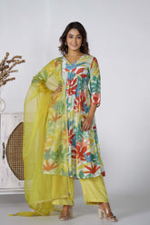 Floral Multi color Digital Print Kurta With Palazzo and organza dupatta - Tara-C-Tara