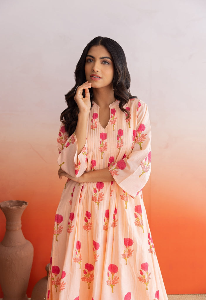 FLORAL PINTUCKS HAND BLOCK PRINTED COORD SET - Tara - C - Tara