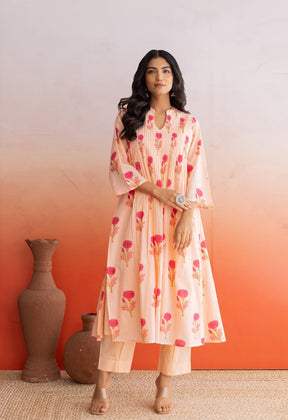 FLORAL PINTUCKS HAND BLOCK PRINTED COORD SET - Tara - C - Tara