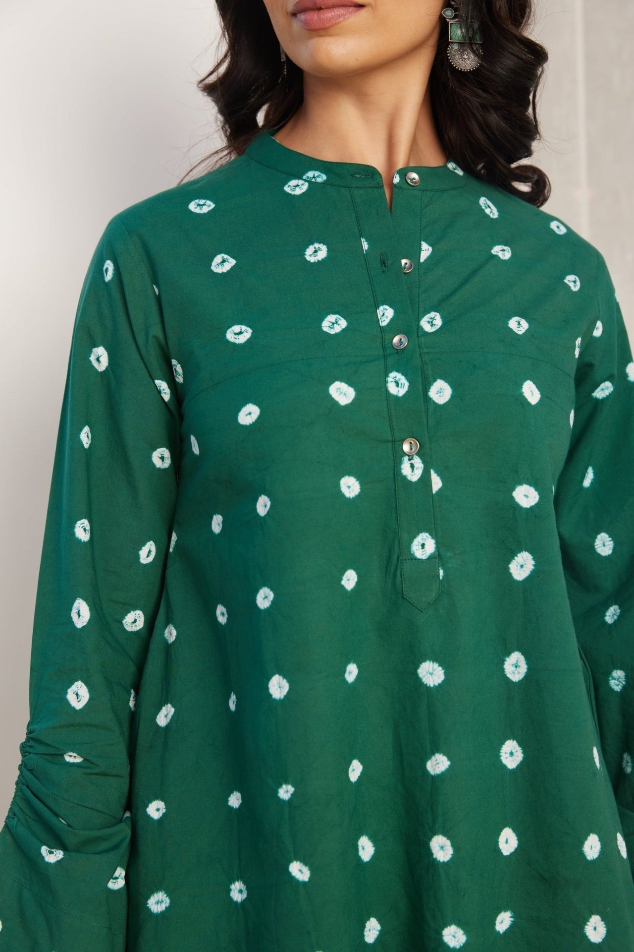 Green Bandhej Hand Tie Dye Coord Set With Farsi Salwar - Tara - C - Tara