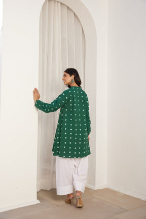 Green Bandhej Hand Tie Dye Coord Set With Farsi Salwar - Tara - C - Tara