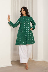 Green Bandhej Hand Tie Dye Coord Set With Farsi Salwar - Tara - C - Tara