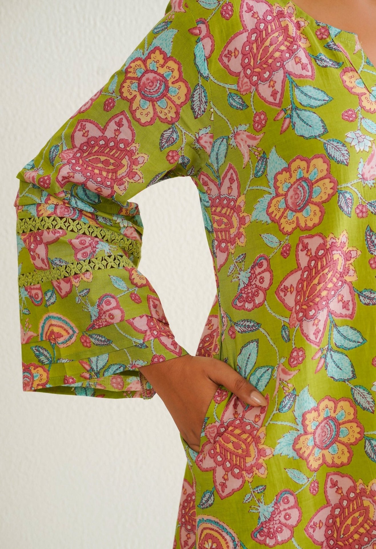 Green Cotton Floral Farshi Salwar Coord Set - Tara - C - Tara