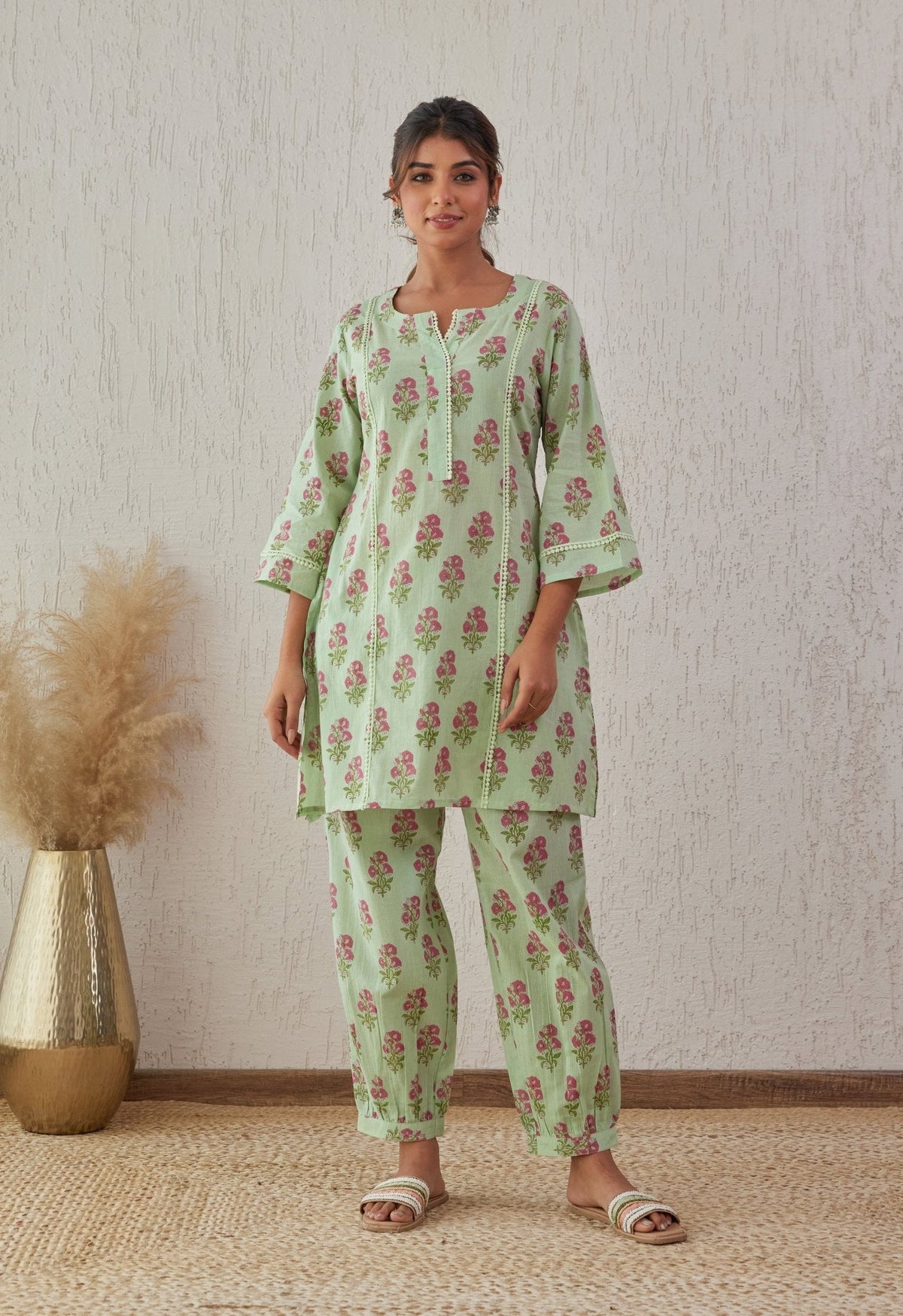 Green Floral Buti Co-ord Set - Tara-C-Tara