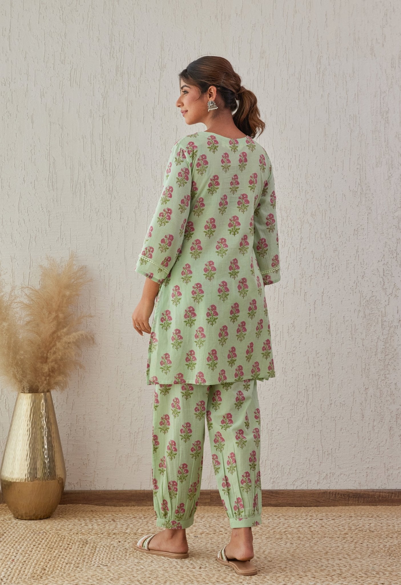 Green Floral Buti Co-ord Set - Tara-C-Tara