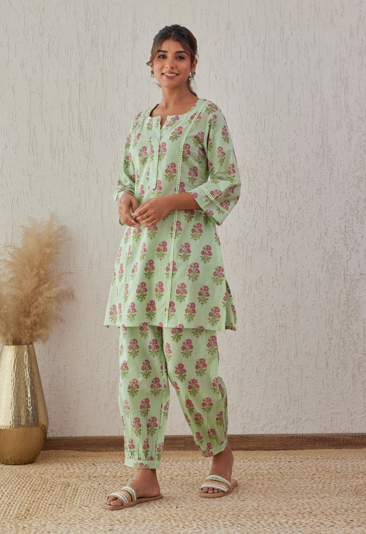 Green Floral Buti Co-ord Set - Tara-C-Tara