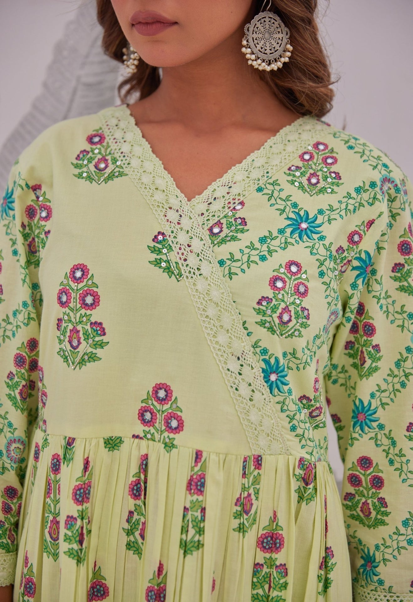 Green Floral Butta Printed Anarkali Suit Set - Tara - C - Tara