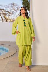Green Solid Farsi Salwar Coord Set - Tara - C - Tara