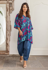 Greyish Blue Hand Embroidered Peppy Floral Co-ord set - Tara-C-Tara