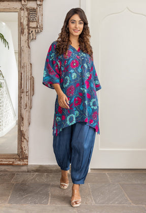 Greyish Blue Hand Embroidered Peppy Floral Co-ord set - Tara-C-Tara