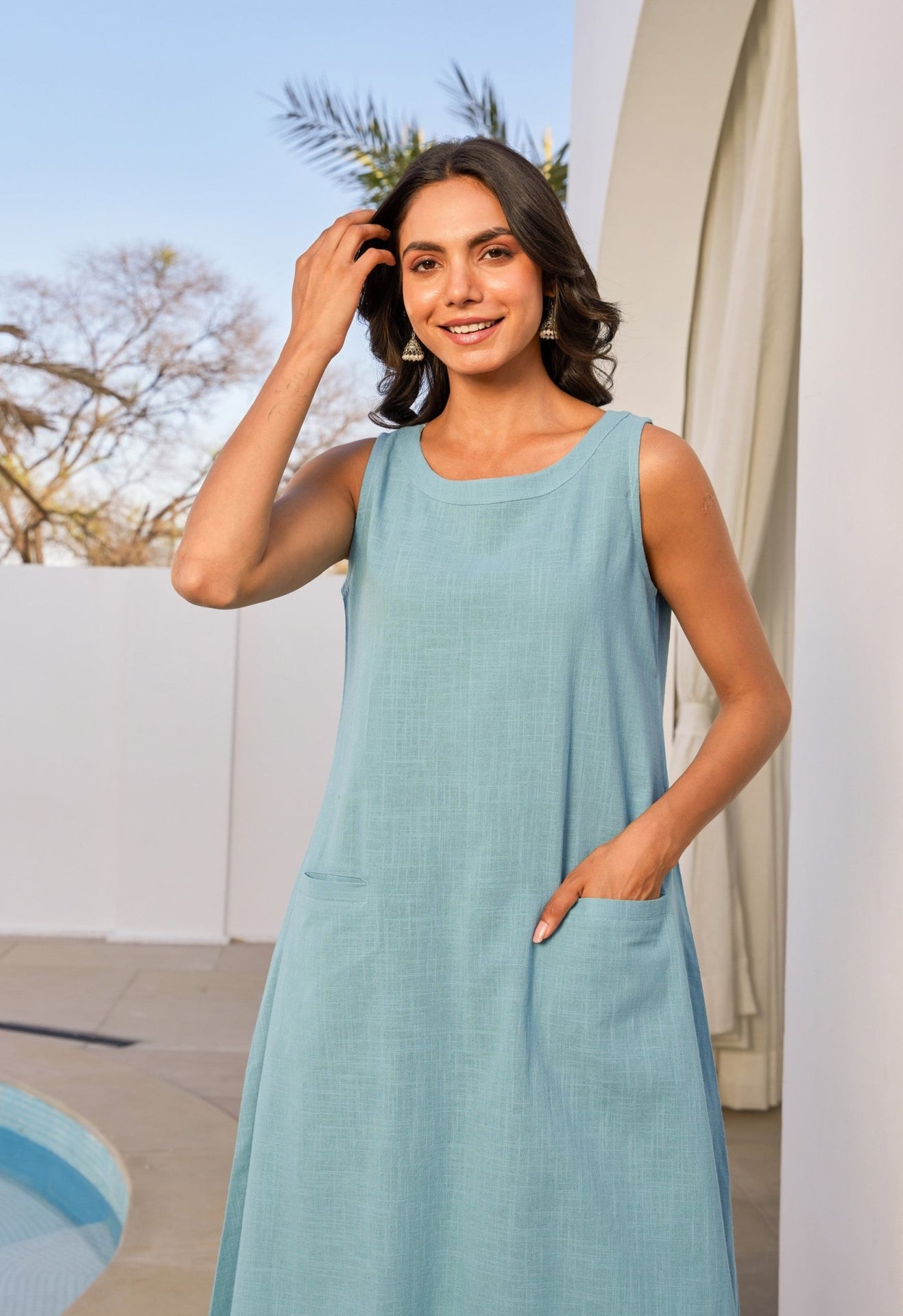 Ice Blue Cotton Coord Set - Tara - C - Tara
