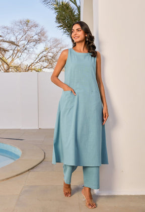 Ice Blue Cotton Coord Set - Tara - C - Tara