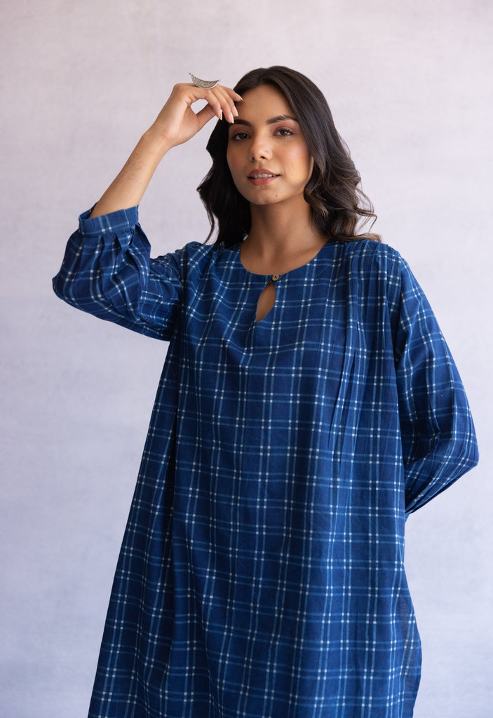 INDIGO BAGRU HAND BLOCK PRINTED CHECKS COORD SET - Tara - C - Tara