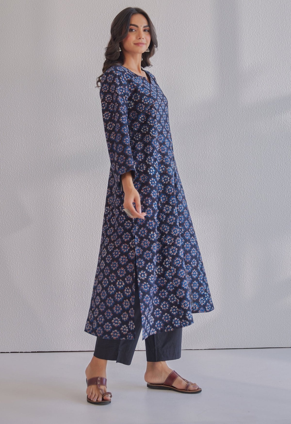 Indigo Jahota Hand Block Printed Cotton Kurta - Tara - C - Tara