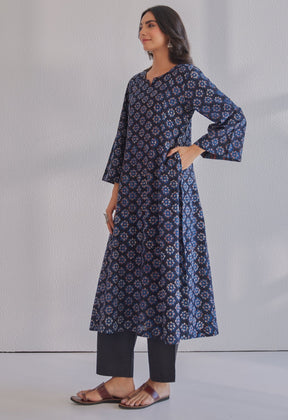 Indigo Jahota Hand Block Printed Cotton Kurta - Tara - C - Tara