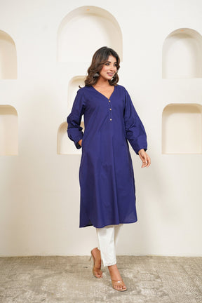 Ink Blue Premium Cotton Long Kurta - Tara - C - Tara