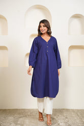 Ink Blue Premium Cotton Long Kurta - Tara - C - Tara