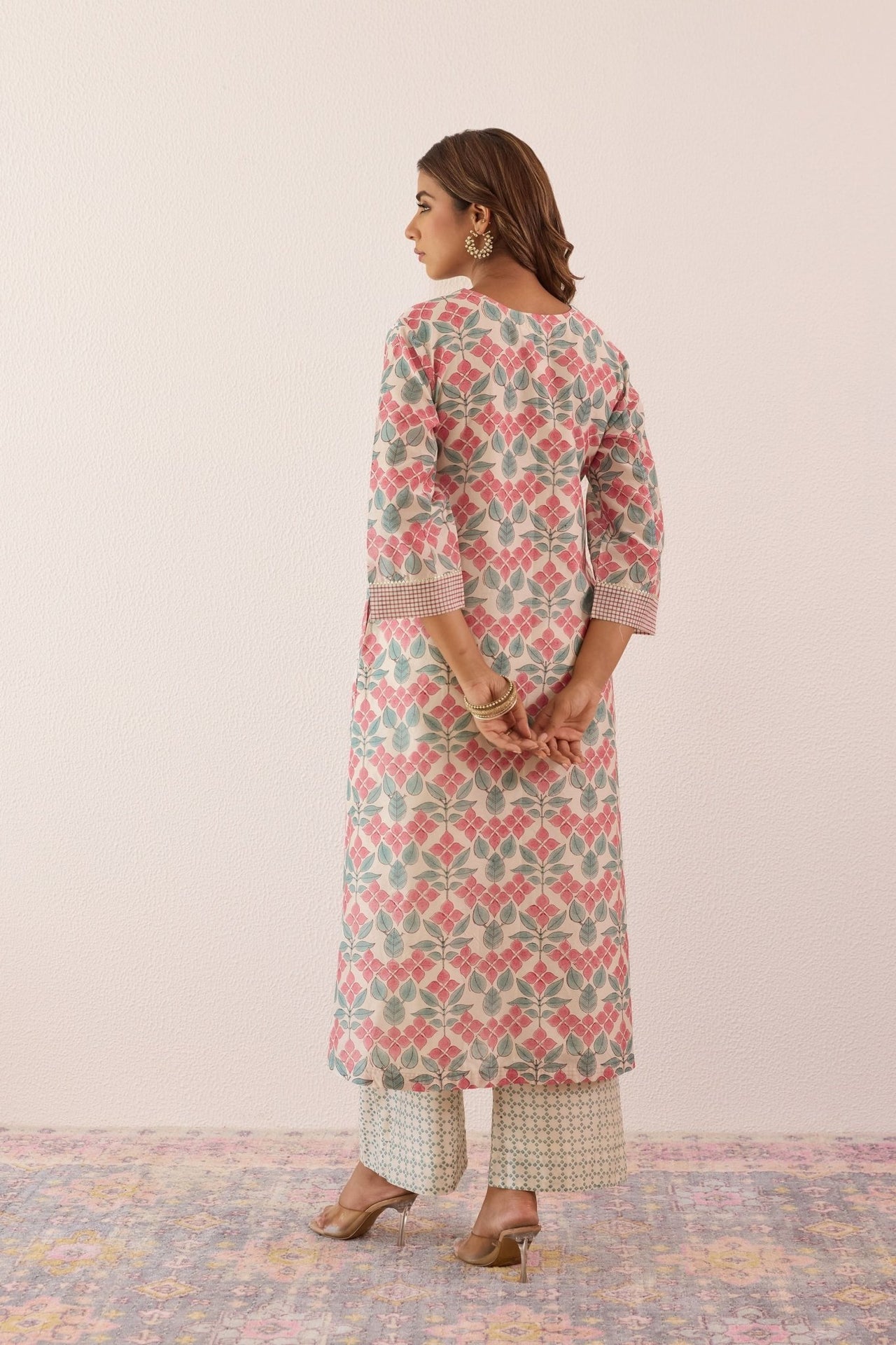 Ivory Chanderi Hand block Printed Suit Set With Dupatta - Tara - C - Tara