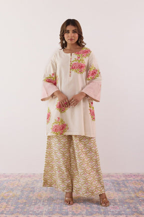 Ivory Hand Block printed Chanderi Coord Set - Tara - C - Tara