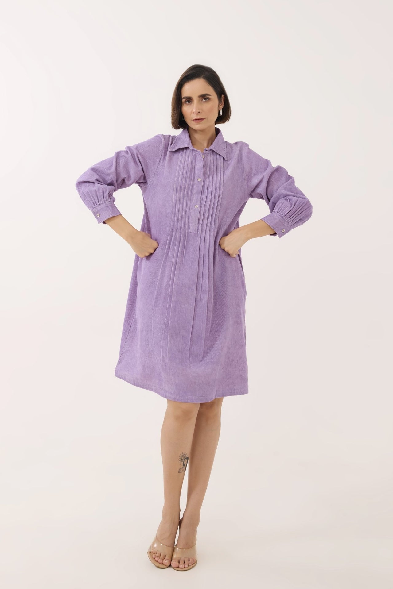 Lavender Corduroy Shirt Dress - Tara - C - Tara