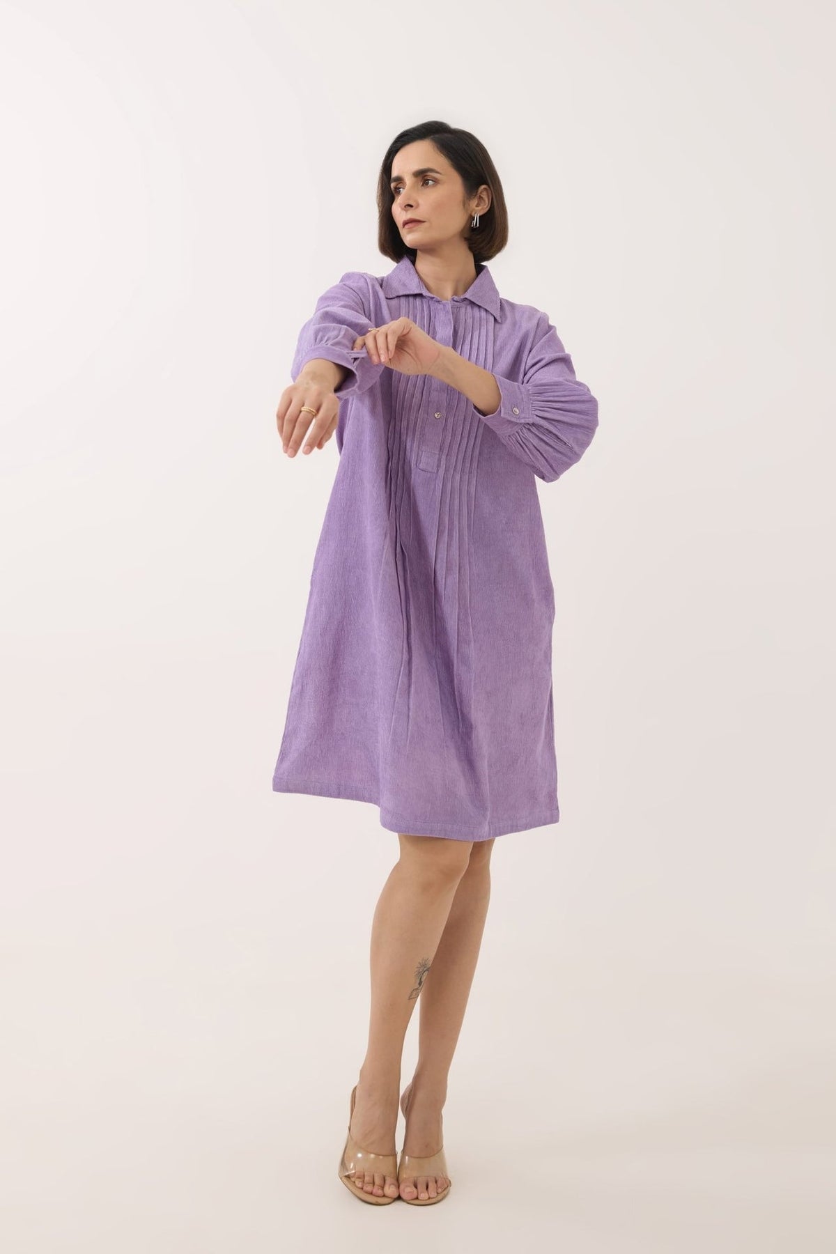 Lavender Corduroy Shirt Dress - Tara - C - Tara