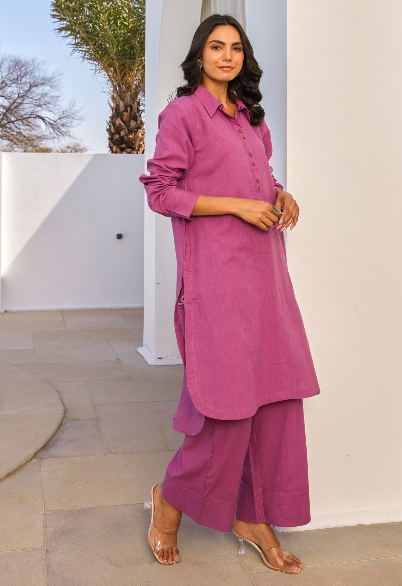 Lavender Cotton Slub Solid Coord Set - Tara - C - Tara