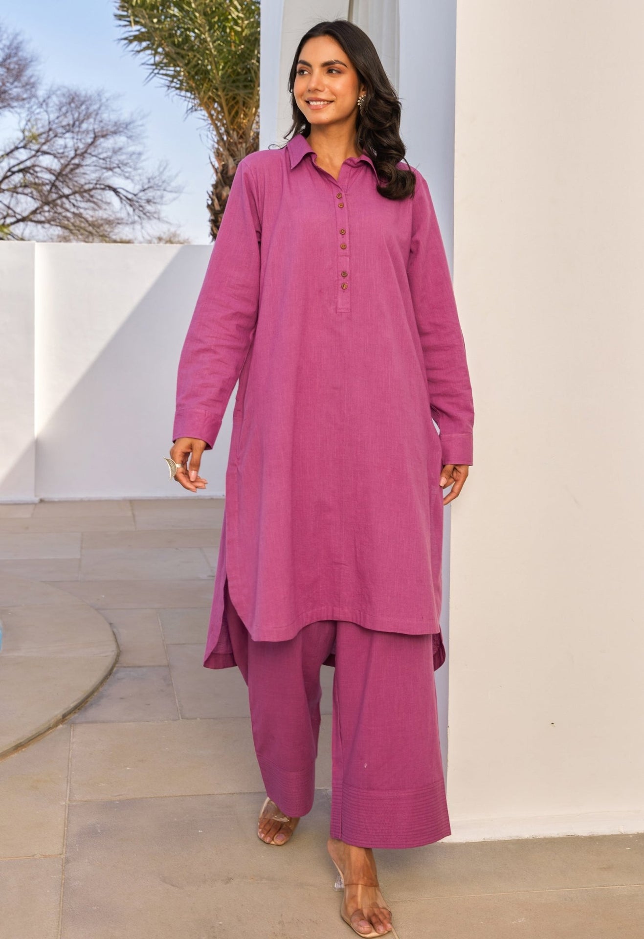 Lavender Cotton Slub Solid Coord Set - Tara - C - Tara