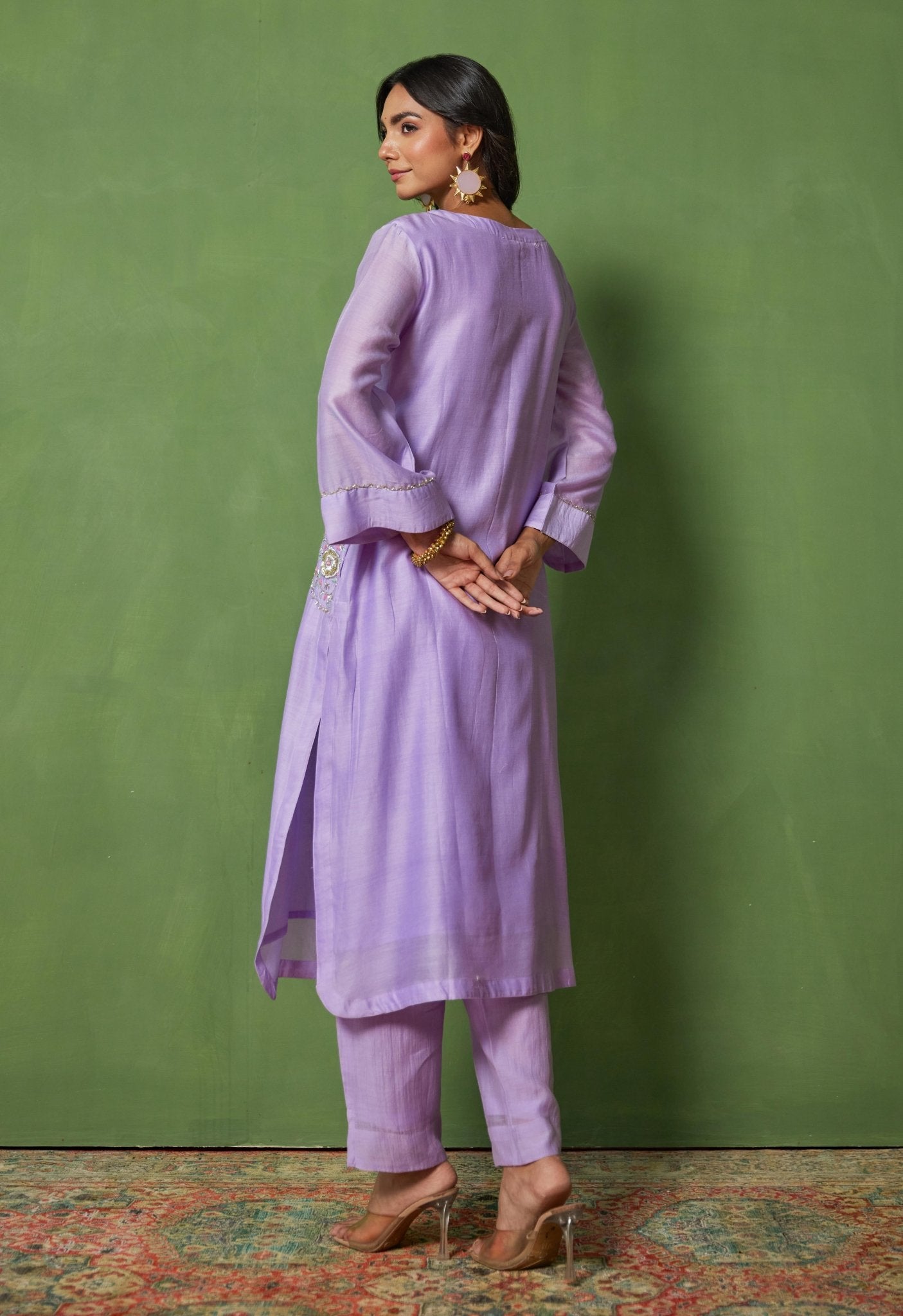 Lilac Elegance: Hand - Embroidered Chanderi Coord Set - Tara - C - Tara