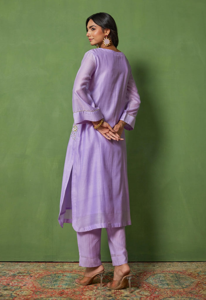 Lilac Elegance: Hand - Embroidered Chanderi Coord Set - Tara - C - Tara