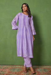 Lilac Elegance: Hand - Embroidered Chanderi Coord Set - Tara - C - Tara