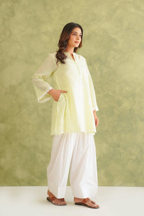 Lime Green Doriya Sweet Heart Kurta With farshi Salwar - Tara - C - Tara
