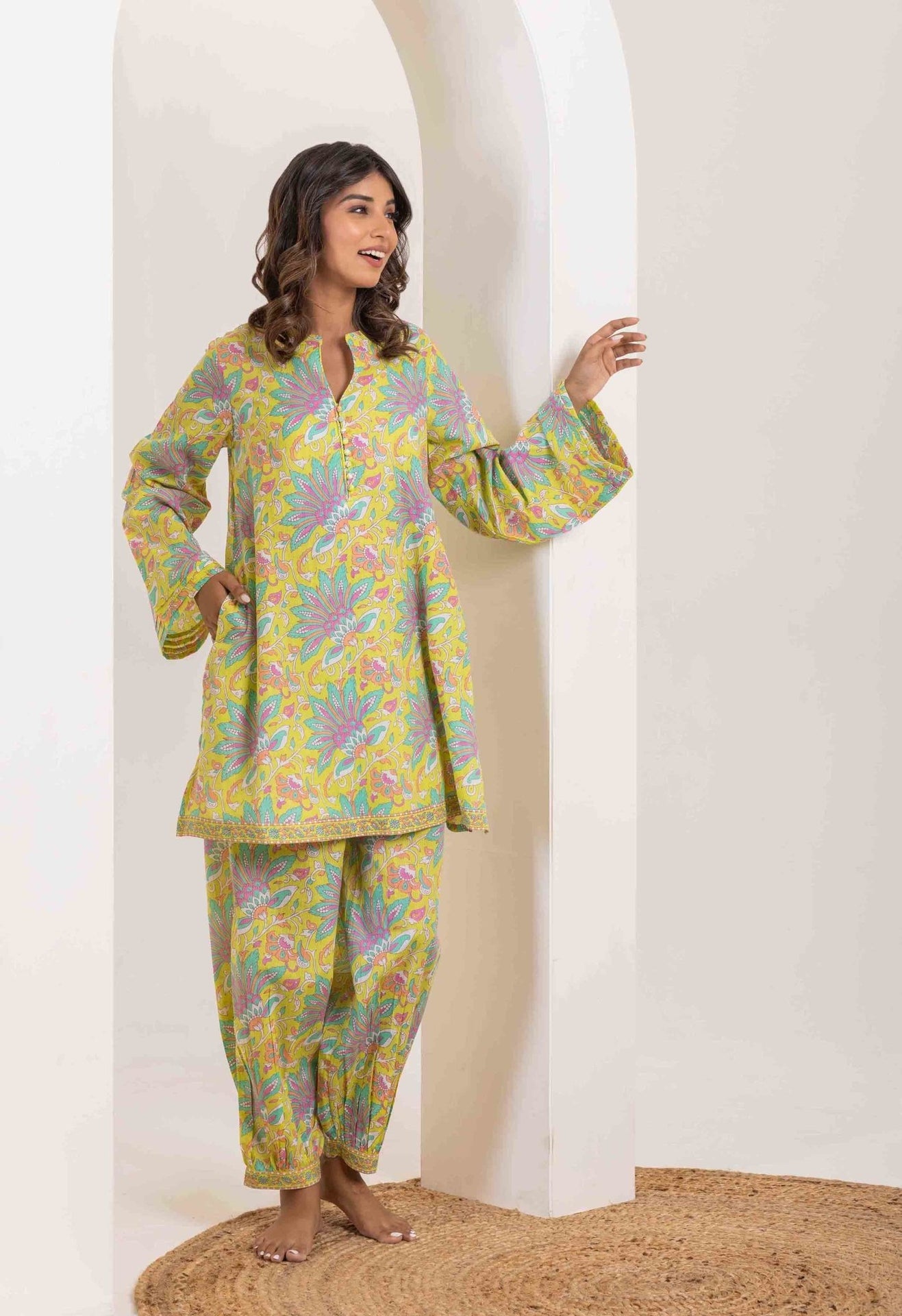 Lime Green Floral Co-ord Set - Tara-C-Tara