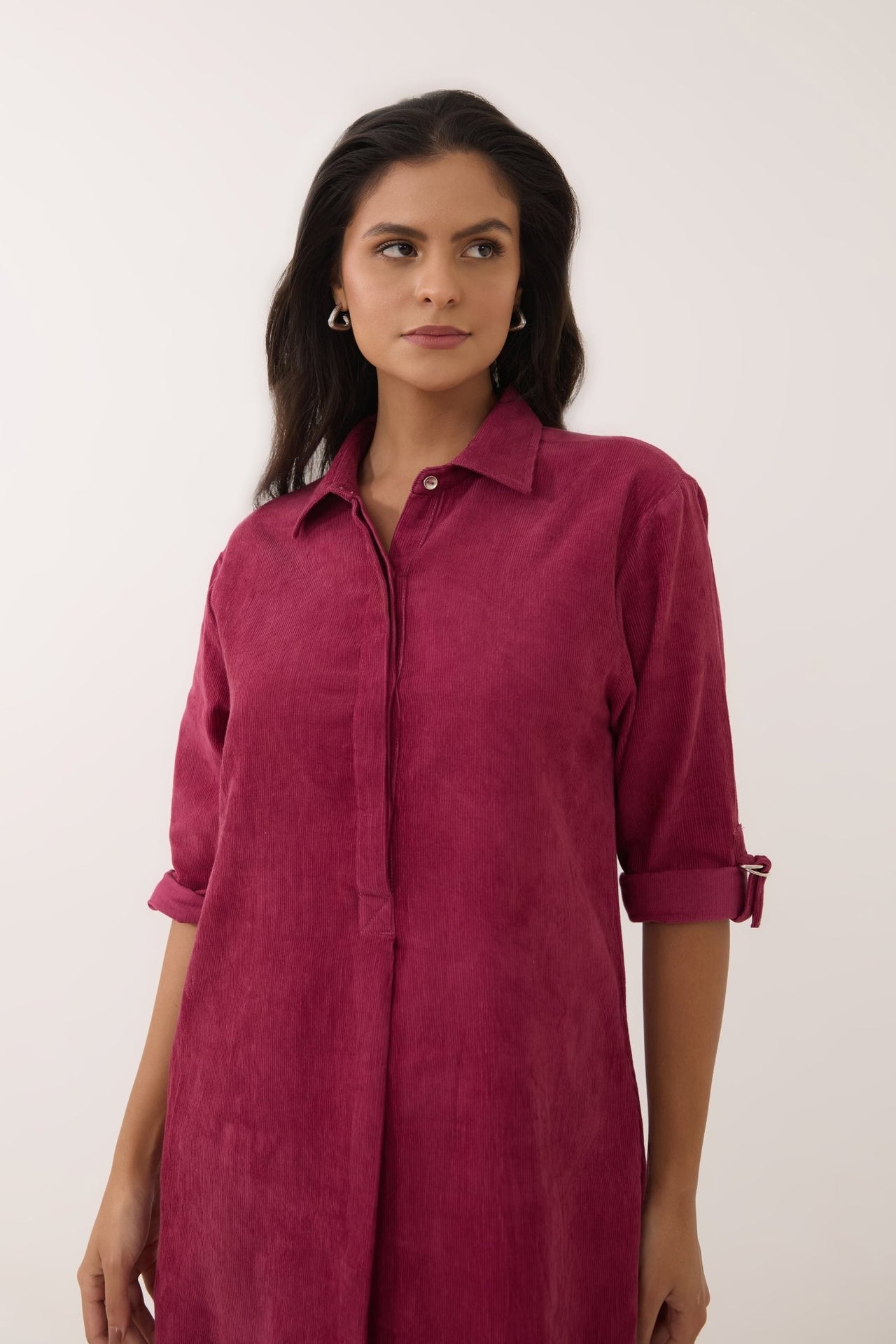 Maroon Corduroy Shirt Dress - Tara - C - Tara