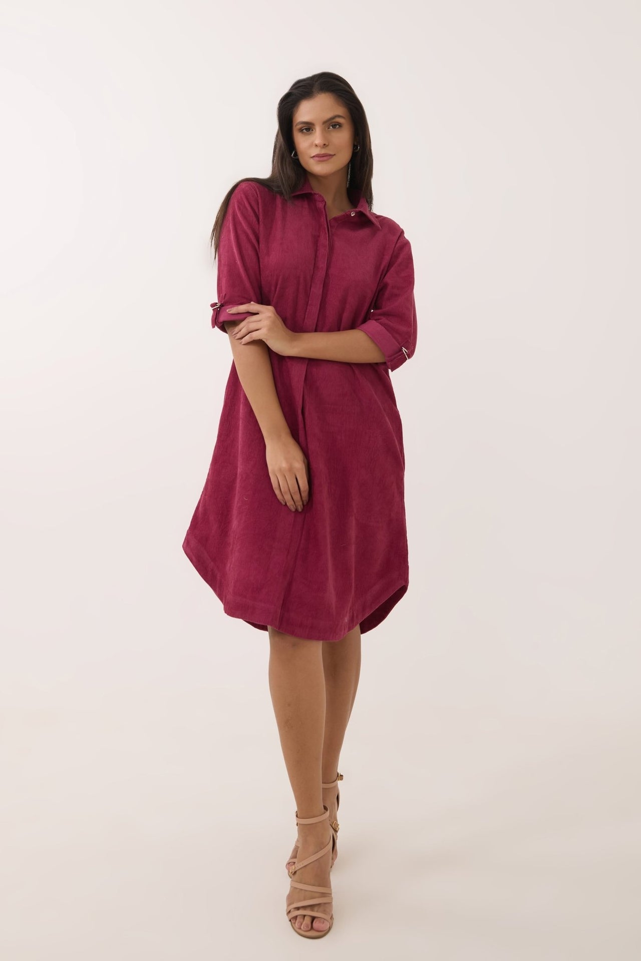 Maroon Corduroy Shirt Dress - Tara - C - Tara