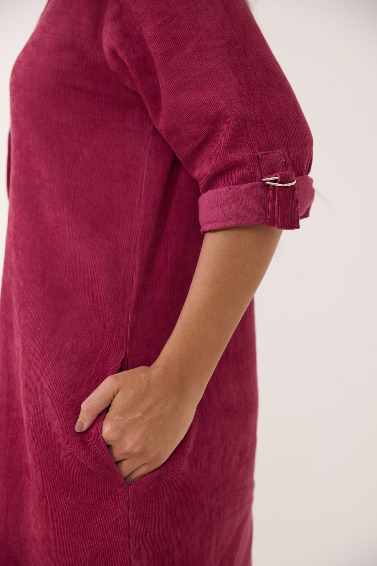 Maroon Corduroy Shirt Dress - Tara - C - Tara
